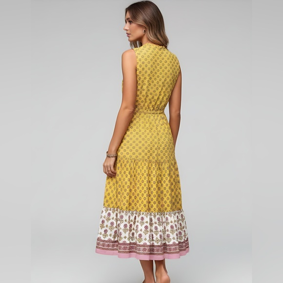 Boho Print Tassel Tie Ruffle Hem Dress - Picture 3 of 6